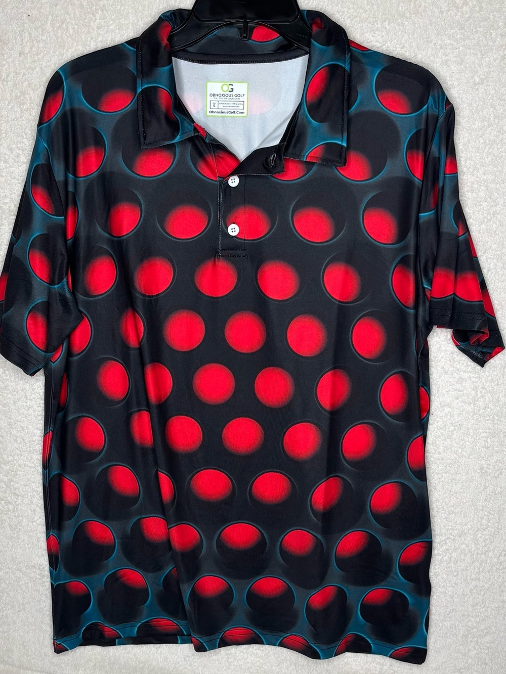 Performance Black Polo with Red Dot Print by